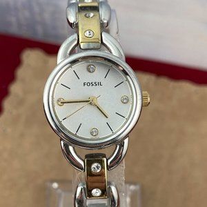 Fossil Watch Pave Crystal two tone Gold and all Stainless Steel tennis bracelet